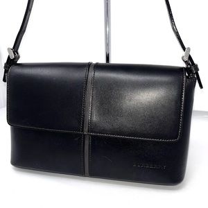 Burberry Black Leather Shoulder Bag Nova check Lining Removable Strap